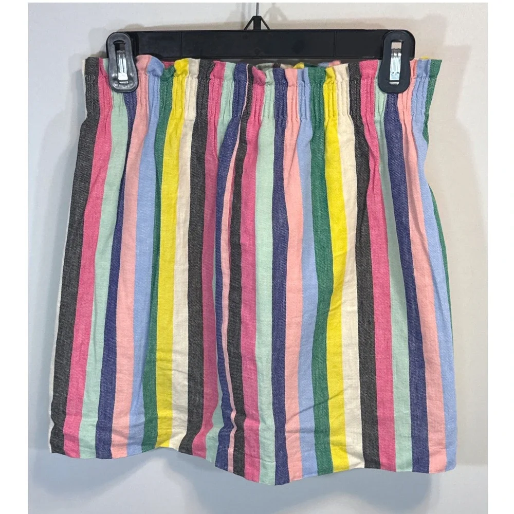 J.Crew Rainbow Striped Linen‎ Cotton Paper bag Mini Skirt Size 2 Retro Coastal